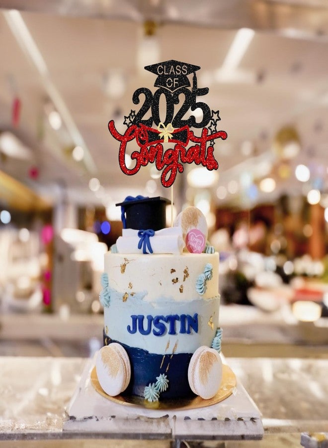 Ephlyn 1Pc Congrats Grad 2023 Cake Topper Red Glitter Diploma Graduation Cap Cake Pick Congrats Class of 2023 Cake Decorations for 2022 Graduation Theme High School Boys Girls Graduate Party Supplies - Image 5